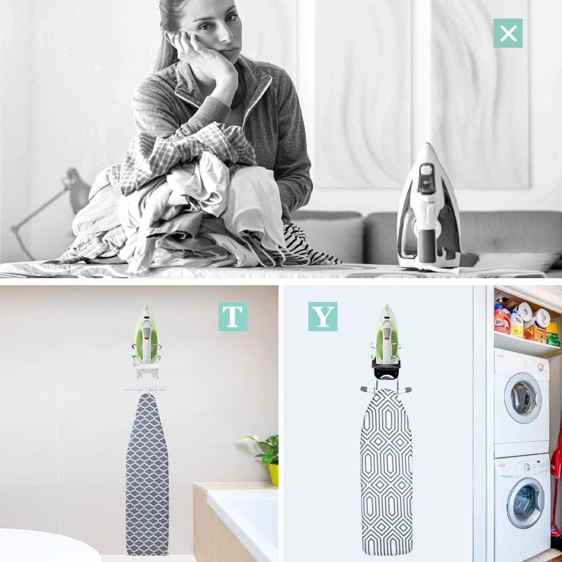 DOUBLE 2 C Wall Mount Iron Board Hanger and Ironing Board Storage Organizer Shelf With Removable Hooks for Household Bathroom Laundry Room (White) - Image 5